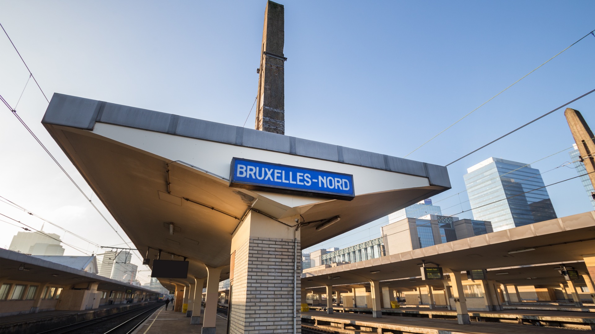 This image shows a train platform at Bruxelles-Nord station.
